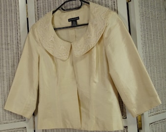 Reiner Seide Blazer Ivory Puritan Kragen 3/4 Ärmel Komplett gefüttert Spenser Jeremy UK8