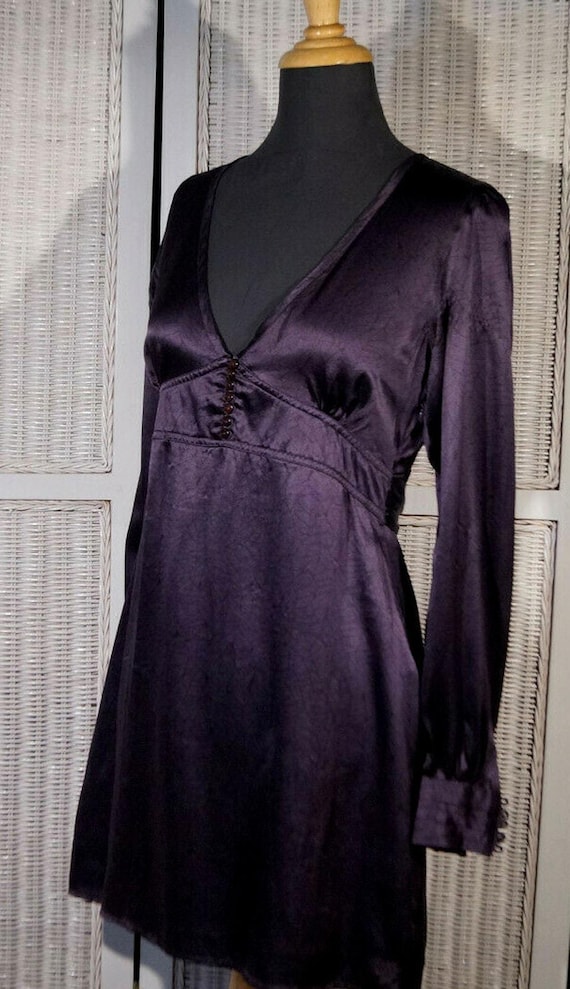 Pepe Jeans, Pepe Jeans London Antwerp Pure Silk Mini Dress Deep Purple Leaf Print S-M