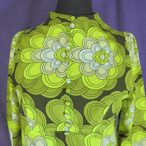 Vintage Mod Flower Power Mini Dress 1960s 1970s Bold Abstract Graphic Pop Art Groovy Retro Floral Hippie Boho Gogo Green Minidress Size S