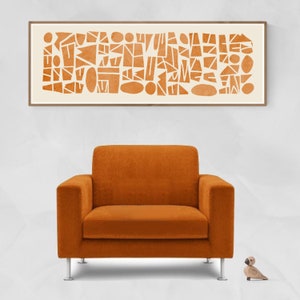 Long narrow wall art in orange; Wide horizontal printable wall art abstract in burnt orange modern art; 36x12 or 60x24 wall art