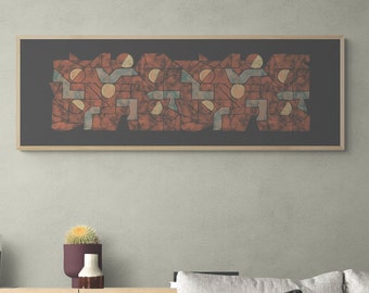 Extra large, long Art Print: 36x12, 30x10, 60x20 or 90x30, narrow wall art in grey, orange; horizontal or vertical wall art