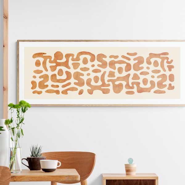 Art mural long et étroit en orange ; Large abstrait d'art mural horizontal imprimable dans l'art moderne orange brûlé ; Décoration murale 12 x 36