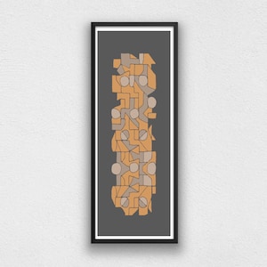 12x36 Art Print: Large, long, 36x12, 30x10, or 70x10 narrow wall art in grey, orange; Wide horizontal or long vertical wall art abstract