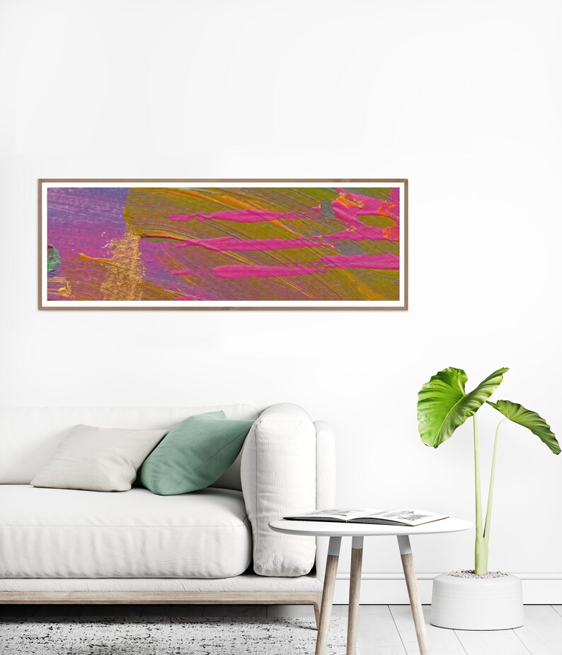 Long narrow vertical wall art in olive pink gold 12 high