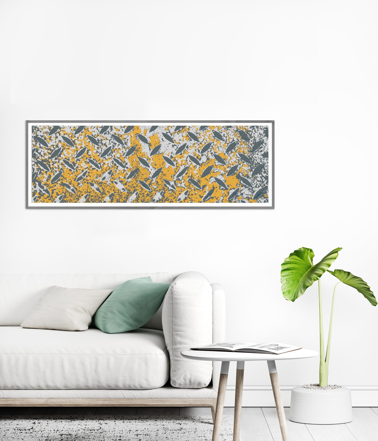 Long Narrow Wall Art in Grey Gold Wide Horizontal Printable Etsy