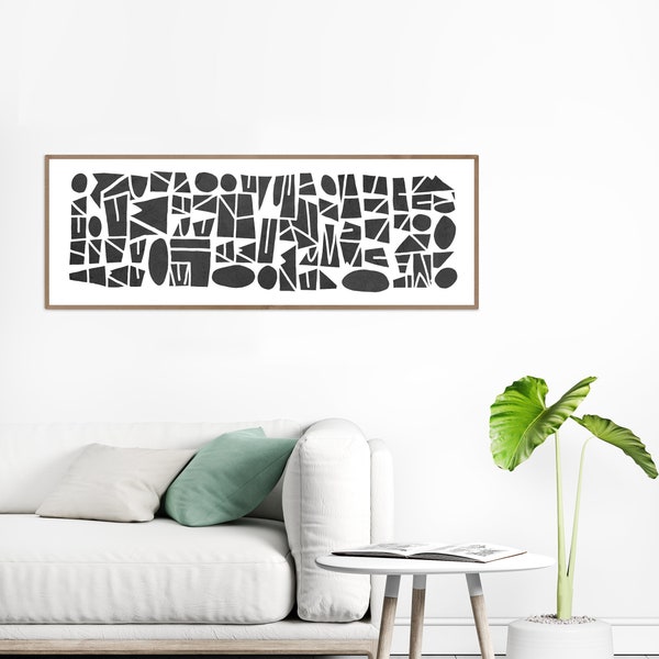 Art print (for framing): Large, long, 12x36 or 10x30, narrow wall art in black on white; Wide horizontal, long vertical wall art abstract