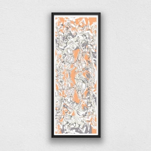 Art Print: Large, long, 48x16, 36x12 or 30x10, narrow wall art in grey, orange; Wide horizontal or long vertical wall art abstract