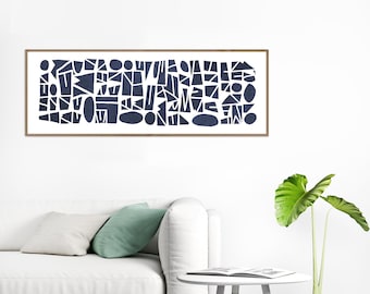 Long narrow printable wall art in navy blue; Wide horizontal; modern ; 36x12 or 60x24