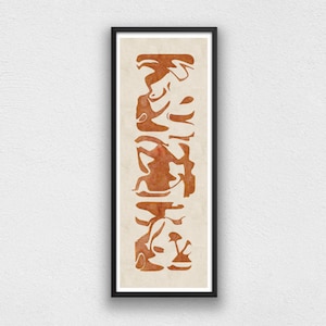 Long narrow printable wall art in orange; Wide horizontal wall art, abstract, modern; 36x12