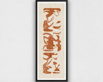 Long narrow printable wall art in orange; Wide, horizontal, modern; 36x12