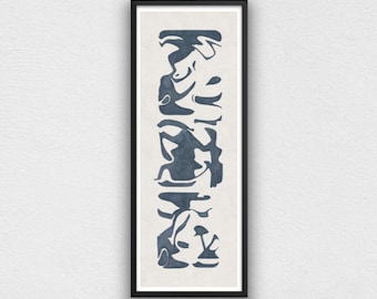 Long narrow printable wall art, navy blue; vertical, modern; 36x12