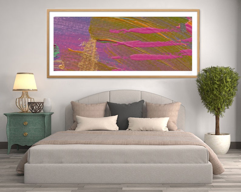 Long narrow vertical wall art in olive pink gold 12 high 36 Etsy