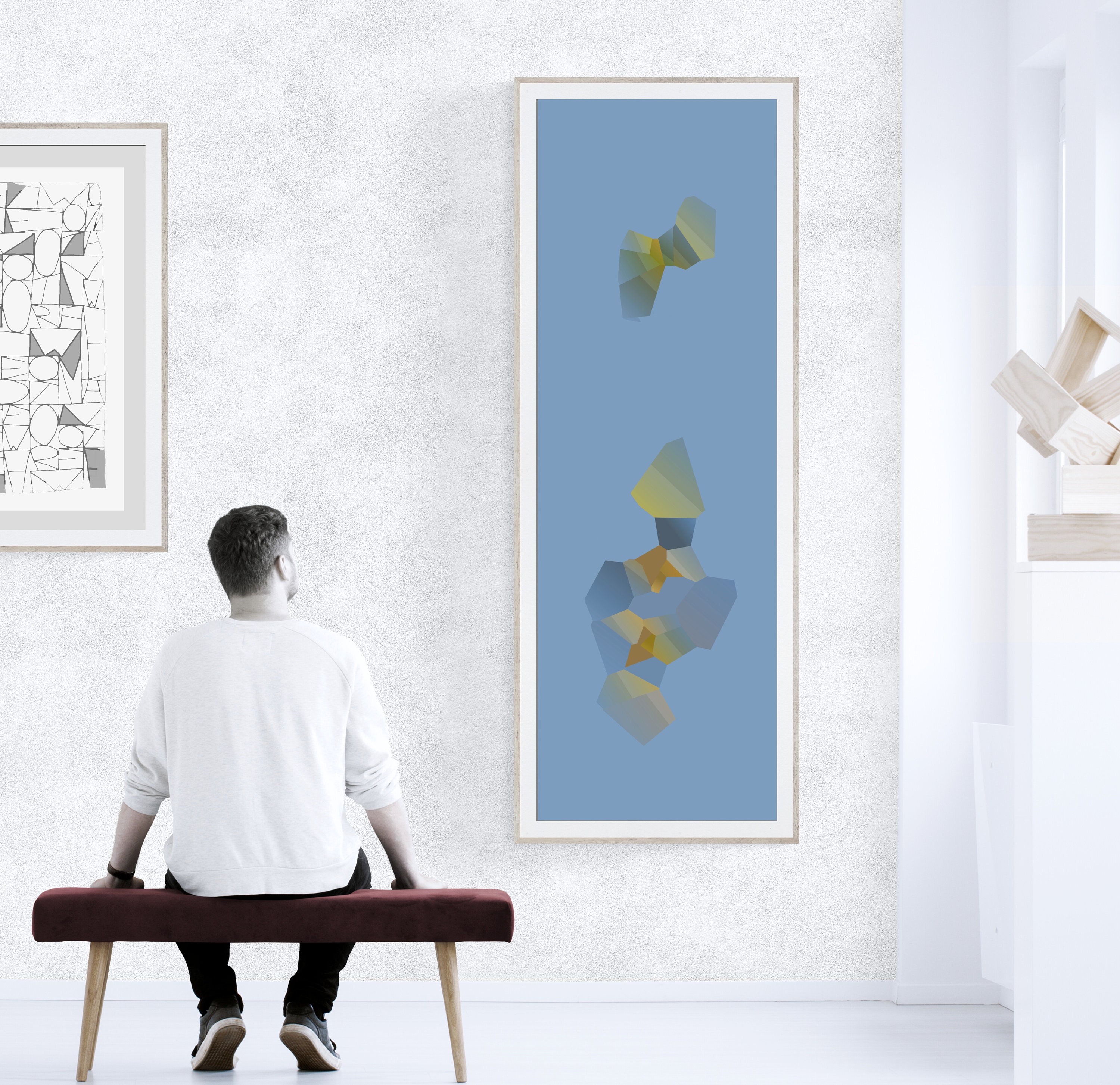 Extra large wall art Long narrow vertical wall art in grey