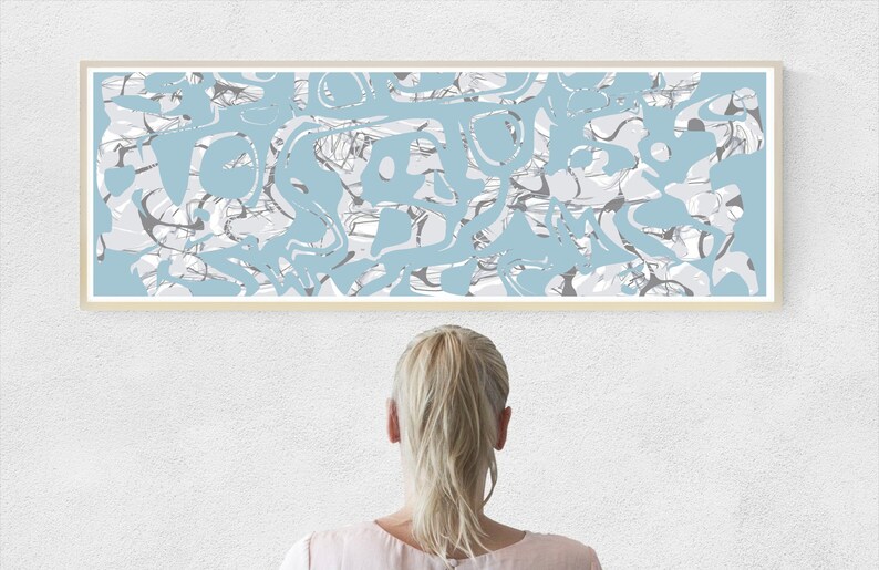 Long Narrow Wall Art in Blue Grey Wide Horizontal Printable Etsy