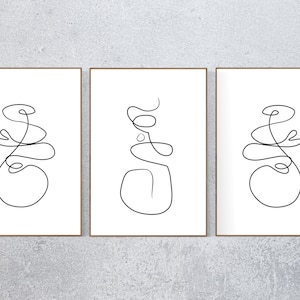 Abstract Line Art Prints: Triptych Single Line Drawings (Digital Download)