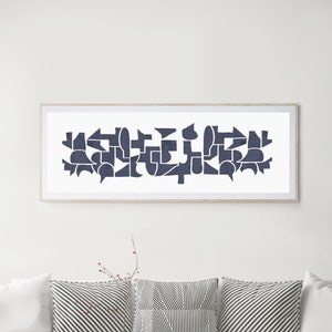 Long narrow wall art in navy blue; Wide horizontal printable wall art abstract modern ; 36x12 wall art