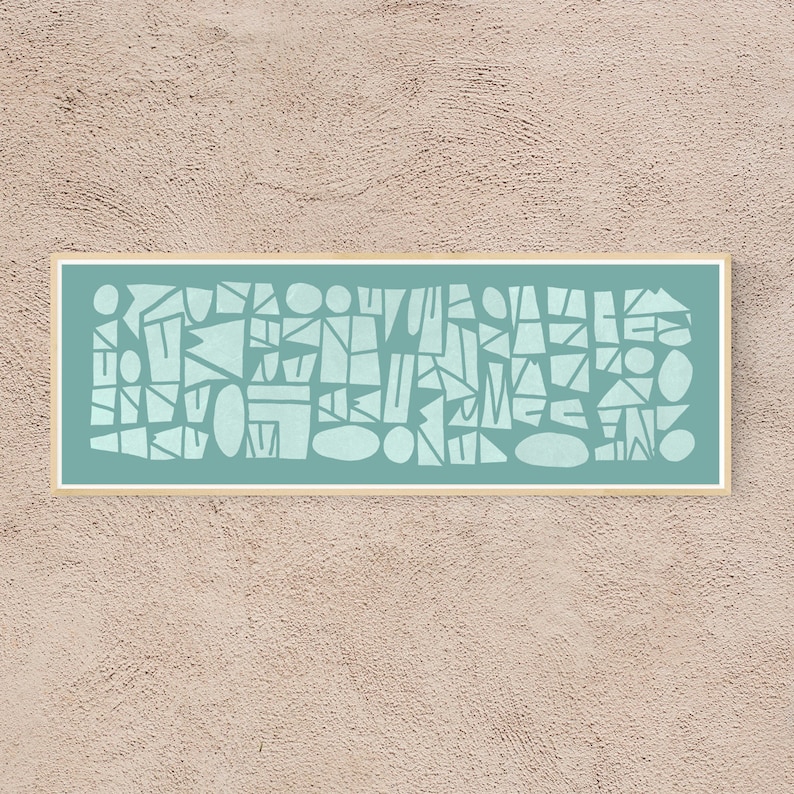 Long narrow wall art in teal blue Wide horizontal