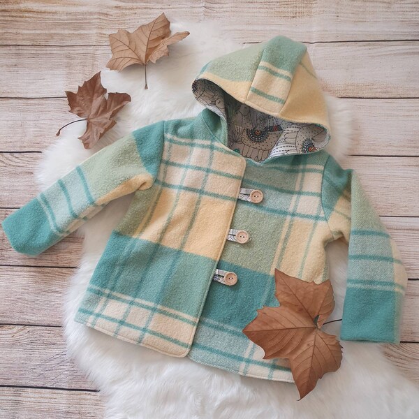 Alpacas woolen coat size 4, upcycled Australian wool outer, cotton lining, upcycled, children's winter coat, Australian handmade