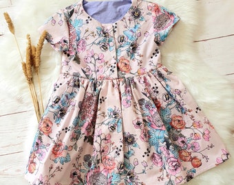 Floral short sleeved dress with pockets, size 3, children's clothing, girls dress, Australian handmade
