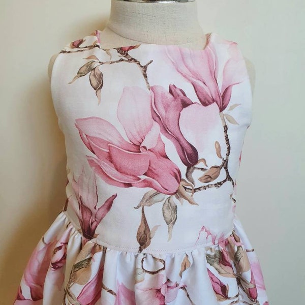 Magnolias robe d’été ~ taille 2, robe fille, rose, vêtements pour enfants, australien fait main