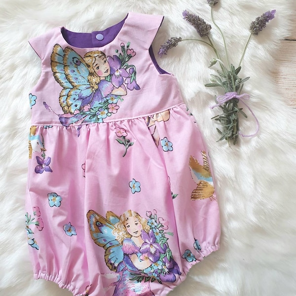 Playsuit taille 2, vêtements floraux, combinaison de jeux, coton, fées, australien fait main