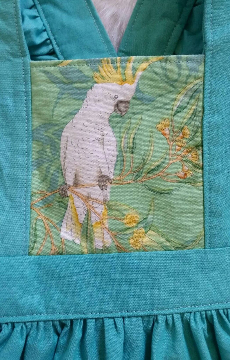 girls pinafore cockies children/'s clothing Australiana Australian handmade Cockatoos pinny ~ size 1