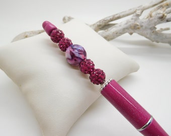 Stylo bille  fantaisie , stylo bille fuchsia , stylo femme , stylo personnalisé , stylo bijou d'écriture