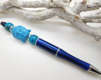 Stylo bille personnalisé bleu  "bouddha", stylo bille  fantaisie  , stylo perle , cadeau femme, stylo personnalisé , stylo bijou d'écriture