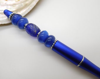 Stylo bille bleu , stylo bille fantaisie , stylo perle , cadeau femme, stylo personnalisé, création artisanale, stylo bijou d'écriture