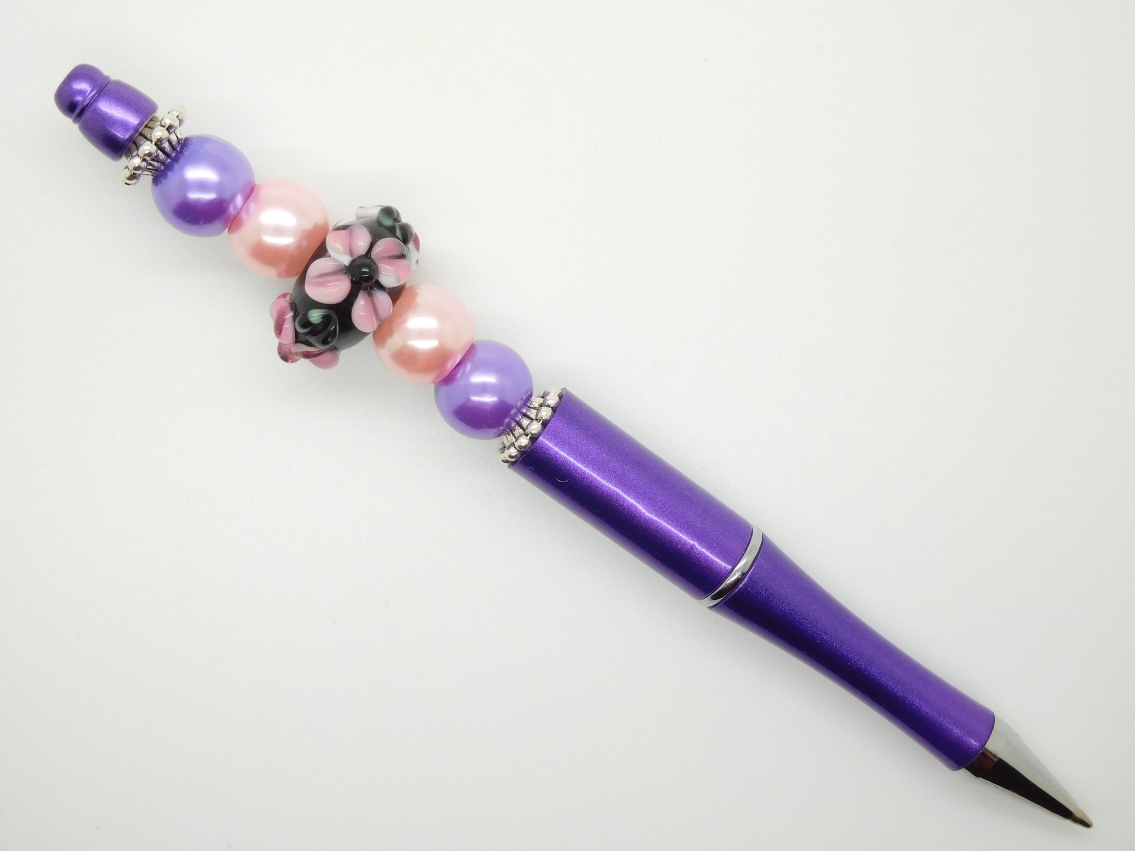 Stylo Bille Fantaisie , Stylo Violet Perle Cadeau Femme, Personnalisé, Création Artisanale, Bijou d'