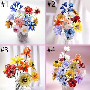 Glass Birth Flowers, Birth Month Flower Bouquet, Handmade Birthday Gift, Valentine's Day, Red Rose, Blue Rose, Mother's Day Gift image 8