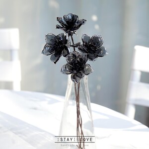 Glass Birth Flowers, Birth Month Flower Bouquet, Valentine's Day, Lily of the Valley, Carnation, Iris, Rose, morning glory June-Rose (black)