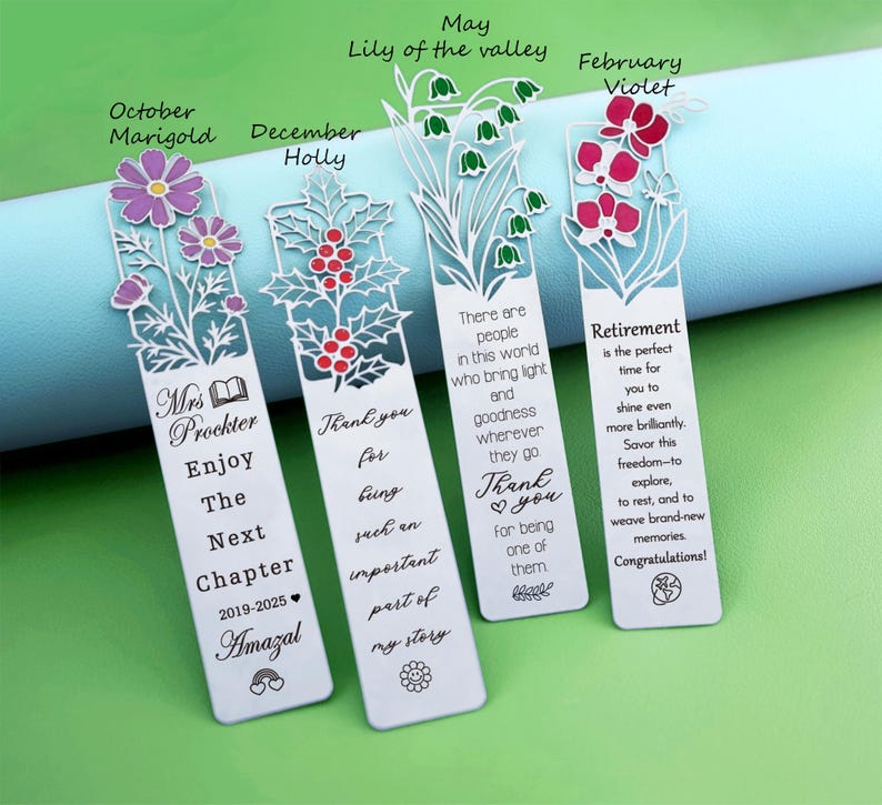 Engraved Birth Month Flower Bookmark, Floral Book Lover Gift, Birthday ...