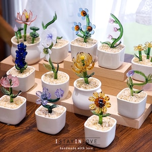 Handmade Glass Potted Plants,Glass Birth Month Flower,Home Decor,Artificial House Plant,Birthday Commemorative Gifts, Gift for Mom & Friends