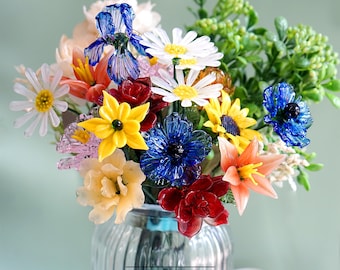 Fleurs en verre, bouquet de fleurs du mois de naissance en verre fait main, fleur de naissance en verre, cadeau pour elle, cadeau d'anniversaire pour maman, cadeaux personnalisés
