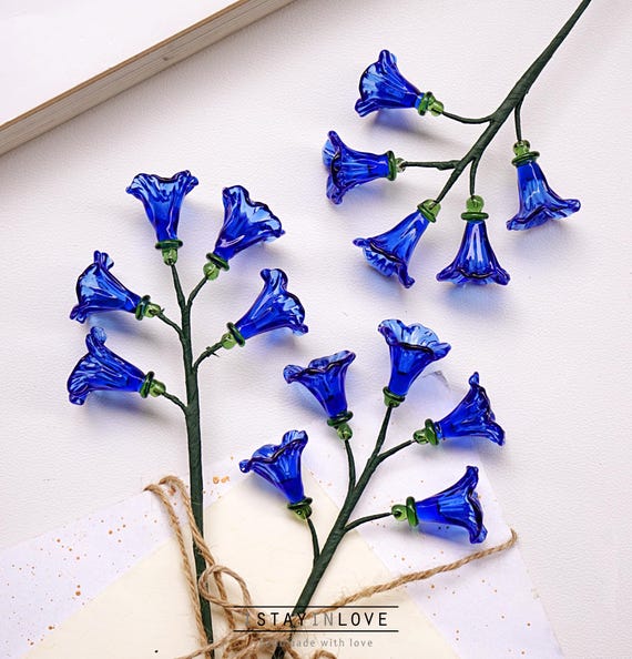 Glass Birth Flowers, Birth Month Flower Bouquet, Valentine's Day, Lily of the Valley, Carnation, Iris, Rose, morning glory