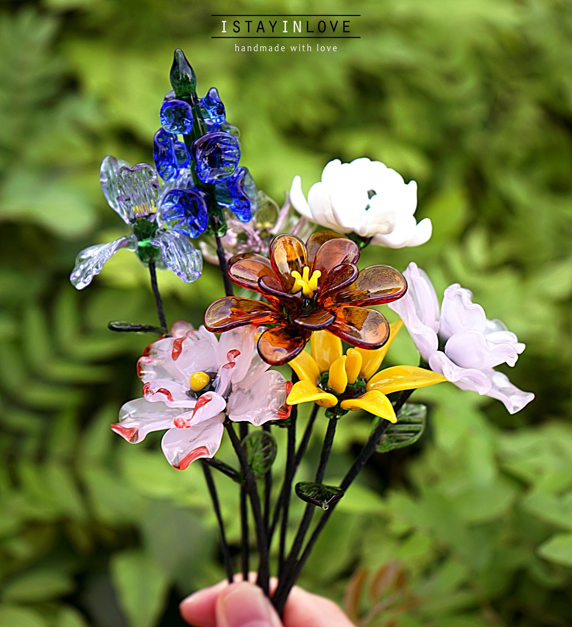 Handmade Glass Birth Month Flower, Birth Flower Bouquet, Home Decor, Birthday Commemorative Gifts, Teachers' Day Gift,Gift for Mom & Friends