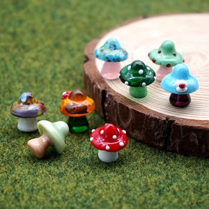 Hand Blown Glass Mini Mushroom Ornament: Fairy Garden Decor
