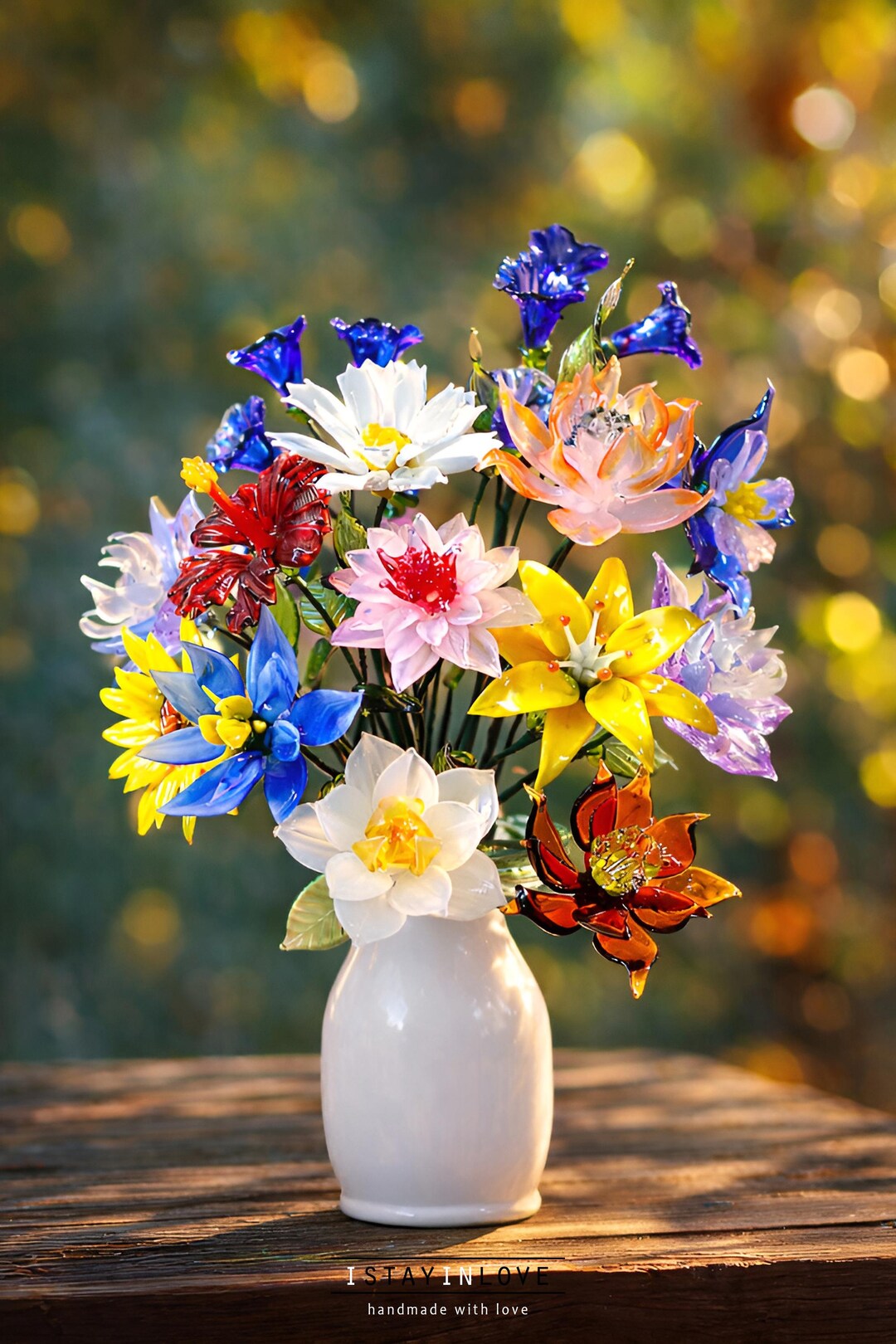 Glass Flowers, Handmade Glass Birth Month Flowers Bouquet, Glass Birth ...