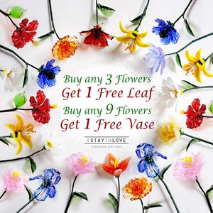 Glass Birth Flowers, Birth Month Flower Bouquet, Handmade Birthday Gift, Valentine's Day, Red Rose, Blue Rose, Mother's Day Gift image 4