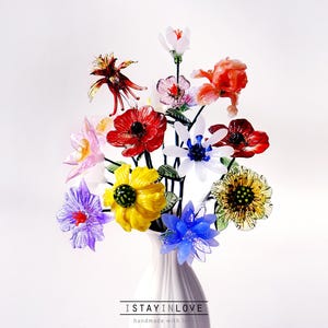 Glass Birth Flowers, Birth Month Flower Bouquet, Handmade Birthday Gift, Valentine's Day, Red Rose, Blue Rose, Mother's Day Gift image 18