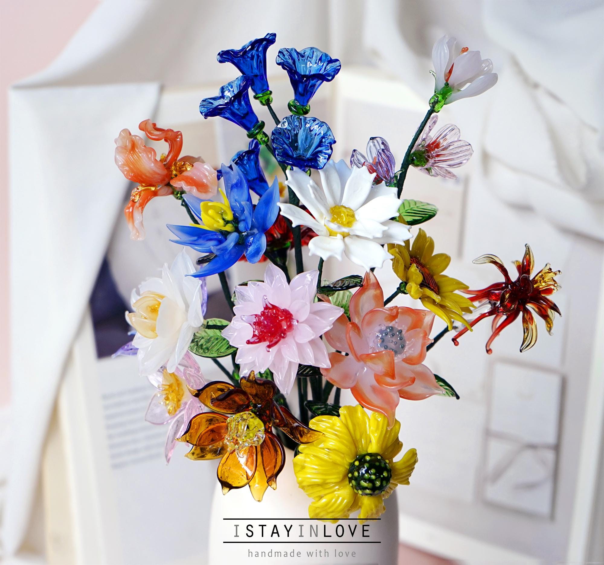 Glass Birth Flowers, Birth Month Flower Bouquet, Handmade Birthday Gift ...