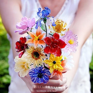 Glass Flowers, Handmade Glass Birth Month Flowers Bouquet, Glass Birth Flower, Gift for Her, Birthday Gift for Mom, Personalized Gifts