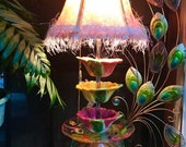 Vintage Tropical Prism Cup Lamp Hand dyed Matching Shade.Flower Cups,Prism,Colorful Base,Painted Glass Contact DausnGlo for exact shipping.