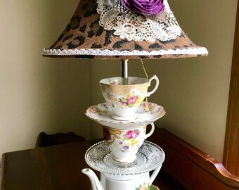 Teapot Lamp.Shade,light bulb inc. Fit for a Queen, even at a Truck stop.Contact Owner before Purchasing Please