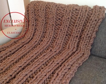 Grobstrick Woll Decke Super grobstrick Decke Grobstrick Überwurf 130x180 cm Riesen Strickdecke Armstrick Merino Wolle Grobstrick Decke Braun