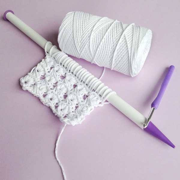 Broomstick lace tool large size 20 mm us 35. Straight 40 cm length plastic knitting needle. Big Peruvian crochet pin