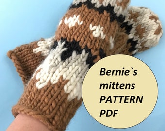 Bernie Sanders mittens Knit Pattern PDF for chunky yarn