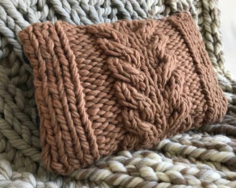 Funda de cojín gruesa, funda de almohada gruesa de punto trenzado, cojín de punto trenzado, almohada de punto trenzado, regalo para el hogar, regalo para ella, cojín marrón