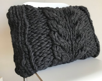 Funda de cojín de lana gigante, Funda de almohada de hilo gigante, Cojín de punto extremo, Funda de cojín de merino gigante, Funda de almohada gris, Regalo para novio